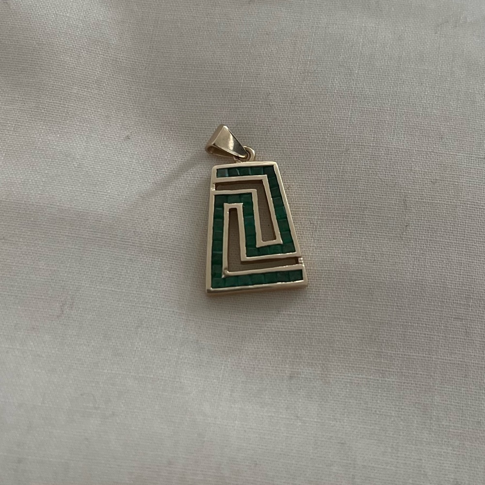 Greek Key Pendant - 14kt gold with emeralds